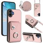 For Nothing CMF Phone 1 Organ Card Bag Ring Holder Phone Case with Long Lanyard(Pink) - 1