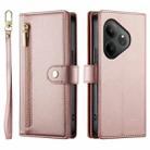 For Realme GT 6 Global Nine Card-slot Zipper Wallet Bag Leather Phone Case(Pink) - 2