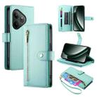 For Realme GT 6 Global Nine Card-slot Zipper Wallet Bag Leather Phone Case(Mint Green) - 1