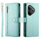 For Realme GT 6 Global Nine Card-slot Zipper Wallet Bag Leather Phone Case(Mint Green) - 2