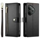 For Realme GT 6 Global Nine Card-slot Zipper Wallet Bag Leather Phone Case(Black) - 2