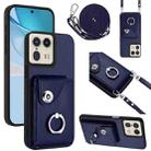 For Motorola Edge 50 Ultra EU Version Organ Card Bag Ring Holder Phone Case with Long Lanyard(Blue) - 1