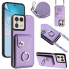 For Motorola Edge 50 Ultra EU Version Organ Card Bag Ring Holder Phone Case with Long Lanyard(Purple) - 1