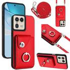 For Motorola Edge 50 Ultra EU Version Organ Card Bag Ring Holder Phone Case with Long Lanyard(Red) - 1