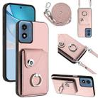 For Motorola Moto G Play 2024 5G Organ Card Bag Ring Holder Phone Case with Long Lanyard(Pink) - 1