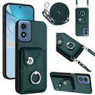 For Motorola Moto G Play 2024 5G Organ Card Bag Ring Holder Phone Case with Long Lanyard(Green) - 1