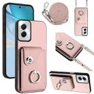 For Motorola Moto G Power 2024 5G Organ Card Bag Ring Holder Phone Case with Long Lanyard(Pink) - 1