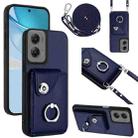 For Motorola Moto G Stylus 5G 2024 Organ Card Bag Ring Holder Phone Case with Long Lanyard(Blue) - 1