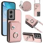 For Motorola Moto G Stylus 5G 2024 Organ Card Bag Ring Holder Phone Case with Long Lanyard(Pink) - 1