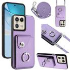 For Motorola Moto X50 Ultra Organ Card Bag Ring Holder Phone Case with Long Lanyard(Purple) - 1