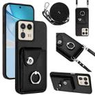 For Motorola Moto X50 Ultra Organ Card Bag Ring Holder Phone Case with Long Lanyard(Black) - 1