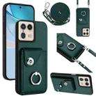 For Motorola Moto X50 Ultra Organ Card Bag Ring Holder Phone Case with Long Lanyard(Green) - 1