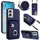 For Motorola Edge 50 Fusion Global Organ Card Bag Ring Holder Phone Case with Long Lanyard(Blue) - 1