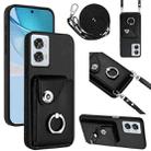 For Motorola Edge 50 Fusion Global Organ Card Bag Ring Holder Phone Case with Long Lanyard(Black) - 1