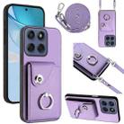 For Motorola Edge 60 Fusion / Edge 60 Organ Card Bag Ring Holder Phone Case with Long Lanyard(Purple) - 1