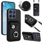 For Motorola Edge 60 Fusion / Edge 60 Organ Card Bag Ring Holder Phone Case with Long Lanyard(Black) - 1