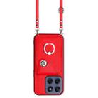 For Motorola Edge 60 Fusion / Edge 60 Organ Card Bag Ring Holder Phone Case with Long Lanyard(Red) - 2