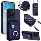 For Motorola Moto G 5G 2025 Organ Card Bag Ring Holder Phone Case with Long Lanyard(Blue) - 1