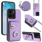 For Motorola Moto G 5G 2025 Organ Card Bag Ring Holder Phone Case with Long Lanyard(Purple) - 1