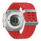 For Samsung Galaxy Watch Ultra 47mm Ocean Dual Silver Buckle Silicone Watch Band(Red) - 1