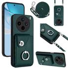 For vivo X200s Organ Card Bag Ring Holder Phone Case with Long Lanyard(Green) - 1