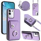 For vivo Y29 4G / T4x / Y300t Organ Card Bag Ring Holder Phone Case with Long Lanyard(Purple) - 1