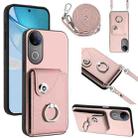 For vivo V50 / V50e Organ Card Bag Ring Holder Phone Case with Long Lanyard(Pink) - 1