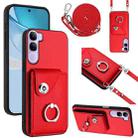 For vivo V40 Lite 5G IDN Organ Card Bag Ring Holder Phone Case with Long Lanyard(Red) - 1