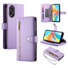 For OPPO A18 / A38 Nine Card-slot Zipper Wallet Bag Leather Phone Case(Purple) - 1