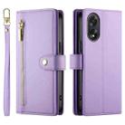 For OPPO A18 / A38 Nine Card-slot Zipper Wallet Bag Leather Phone Case(Purple) - 2