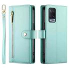 For OPPO A54 / A54s / A55 5G / A16s / A53s Nine Card-slot Zipper Wallet Bag Leather Phone Case(Mint Green) - 2