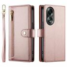 For OPPO A58 4G Nine Card-slot Zipper Wallet Bag Leather Phone Case(Pink) - 2