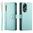 For OPPO A58 4G Nine Card-slot Zipper Wallet Bag Leather Phone Case(Mint Green) - 2