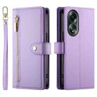 For OPPO A58 4G Nine Card-slot Zipper Wallet Bag Leather Phone Case(Purple) - 2