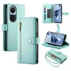 For OPPO Reno10 5G Global Nine Card-slot Zipper Wallet Bag Leather Phone Case(Mint Green) - 1