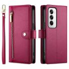 For OPPO Reno12 Global Nine Card-slot Zipper Wallet Bag Leather Phone Case(Red) - 2