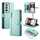 For OPPO Reno12 Global Nine Card-slot Zipper Wallet Bag Leather Phone Case(Mint Green) - 1