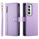 For OPPO Reno12 Global Nine Card-slot Zipper Wallet Bag Leather Phone Case(Purple) - 2