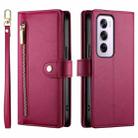 For OPPO Reno12 Pro Global Nine Card-slot Zipper Wallet Bag Leather Phone Case(Red) - 2