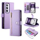 For OPPO Reno12 Pro Global Nine Card-slot Zipper Wallet Bag Leather Phone Case(Purple) - 1