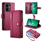 For OPPO Reno13 F 4G / 5G Nine Card-slot Zipper Wallet Bag Leather Phone Case(Red) - 1