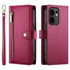 For OPPO Reno13 F 4G / 5G Nine Card-slot Zipper Wallet Bag Leather Phone Case(Red) - 2