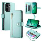 For OPPO Reno13 F 4G / 5G Nine Card-slot Zipper Wallet Bag Leather Phone Case(Mint Green) - 1
