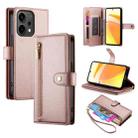 For OPPO Reno14 Global / Reno14 F 5G Nine Card-slot Zipper Wallet Bag Leather Phone Case(Pink) - 1