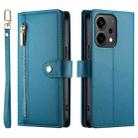For OPPO Reno14 Global / Reno14 F 5G Nine Card-slot Zipper Wallet Bag Leather Phone Case(Blue) - 2