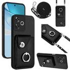 For Redmi Turbo 3 Organ Card Bag Ring Holder Phone Case with Long Lanyard(Black) - 1