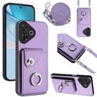 For Redmi Note 13R Organ Card Bag Ring Holder Phone Case with Long Lanyard(Purple) - 1