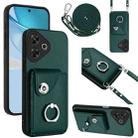 For Redmi Note 13R Organ Card Bag Ring Holder Phone Case with Long Lanyard(Green) - 1