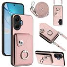 For Redmi Turbo 4 Pro / Poco F7 Organ Card Bag Ring Holder Phone Case with Long Lanyard(Pink) - 1