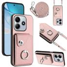 For Redmi Note 14 5G Global Organ Card Bag Ring Holder Phone Case with Long Lanyard(Pink) - 1